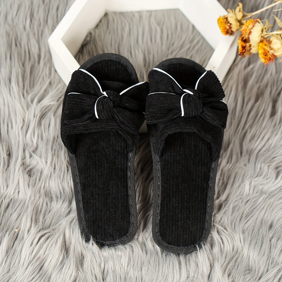 Women's Bowknot Decor Home Slippers Living Room Shoes