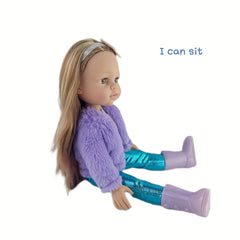 18" Doll with Accessories, Fun Water & Poop Functions, Purple Jacket & Shoes