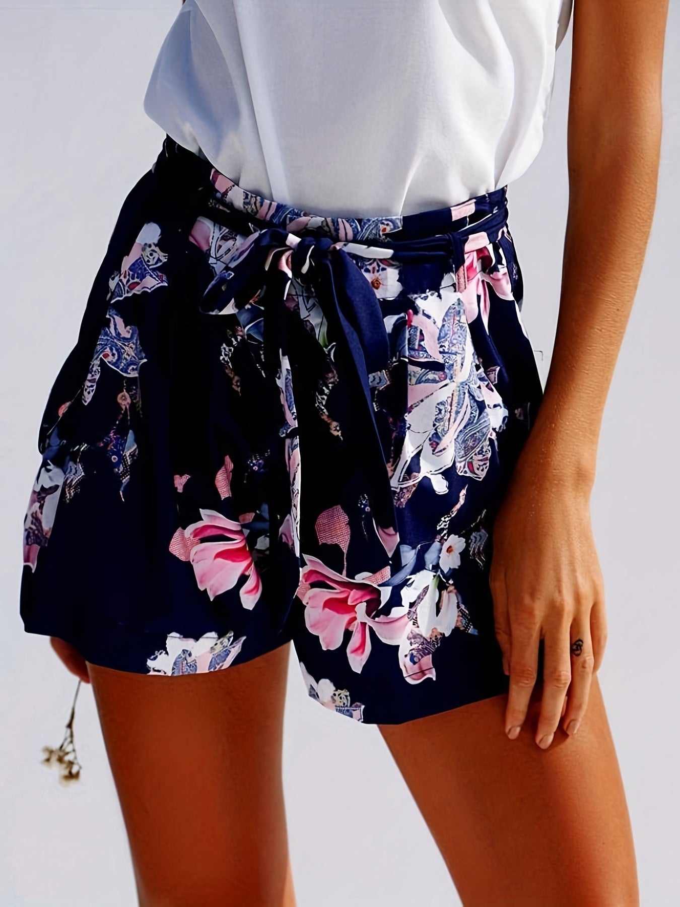 Floral Print Belted Shorts for Spring & Summer