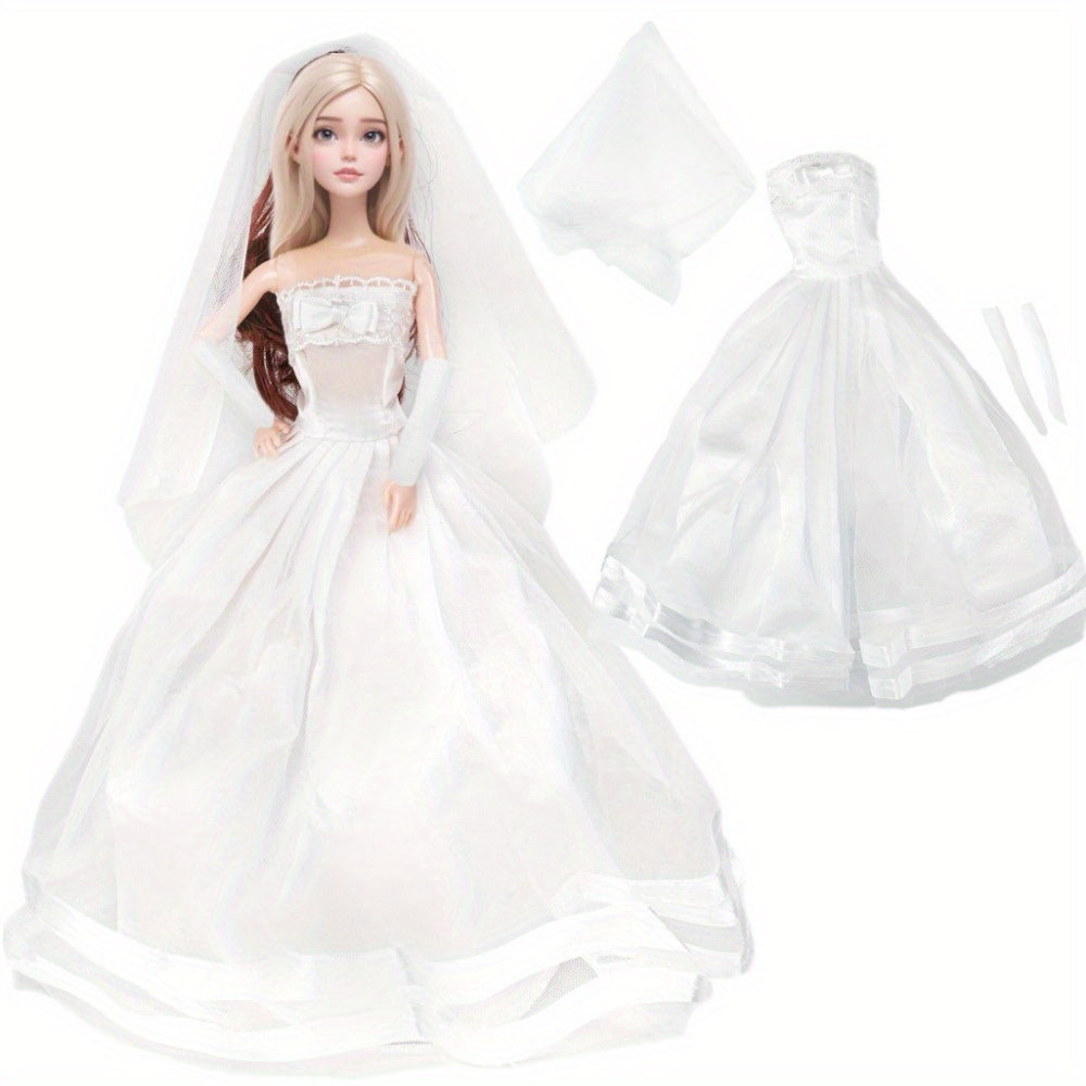 Girl Doll Wedding Dress Lace Party Outfit with Floral Embroidery