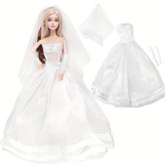 Girl Doll Wedding Dress Lace Party Outfit with Floral Embroidery