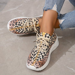 Leopard Print Sock Sneakers Knitted Running Shoes Low Top Sports Shoes