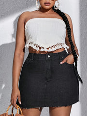 Casual Denim Skirt Raw Trim High Rise Mini Denim Skirt