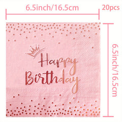Pink Rose Golden Party Plates Napkins Cups Set for Birthday Decoration