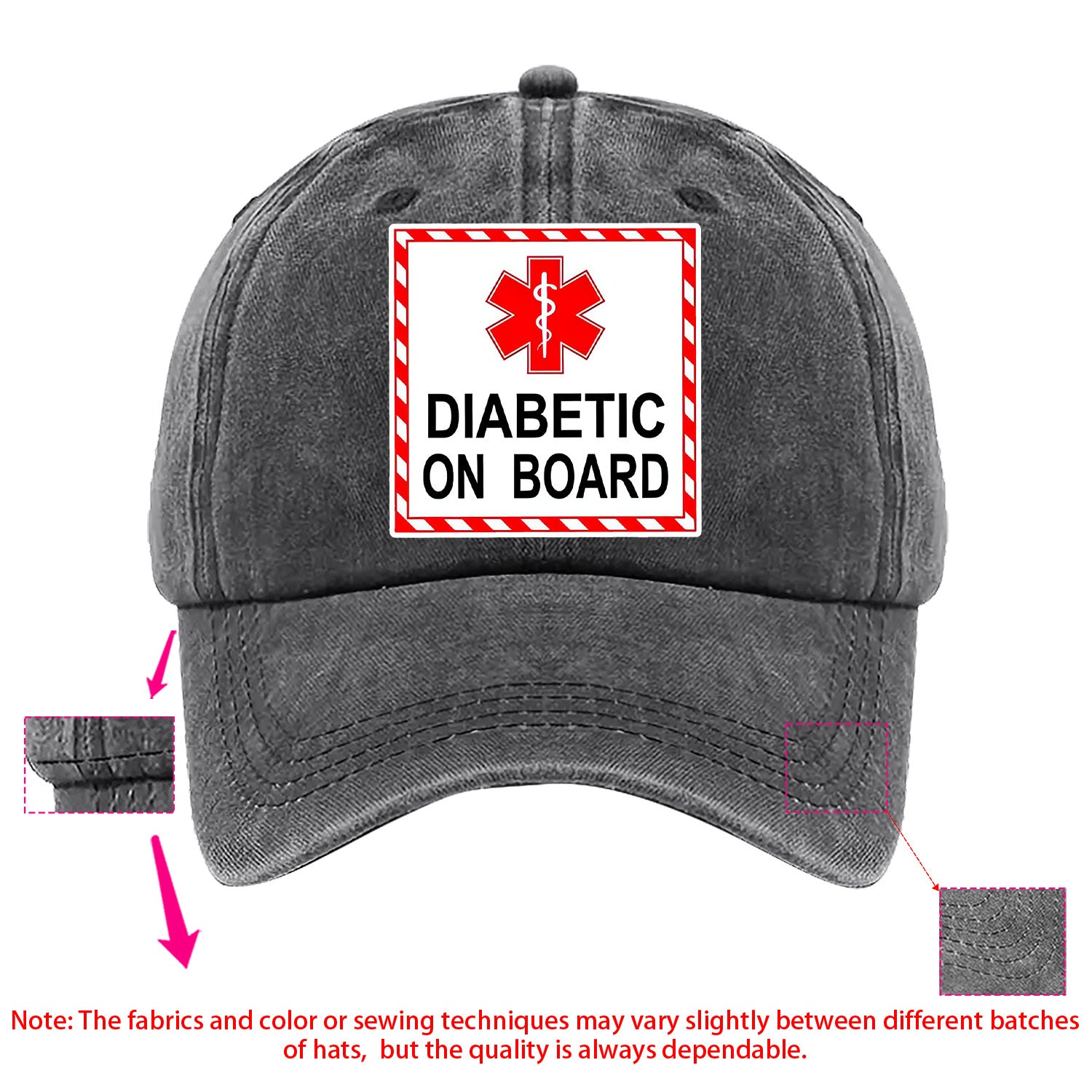 Diabetic Awareness Baseball Cap with Diabetic on Board Print