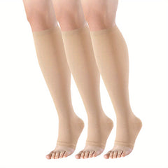 3 Pairs Knee Peep toe Socks Anti Slip Compression