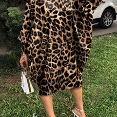 Boho Leopard Print Batwing Sleeve Dress