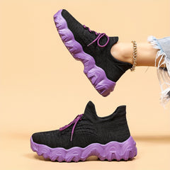 Thick Sole Mesh Running Shoes Shock Absorption Breathable Lace Up Sneakers