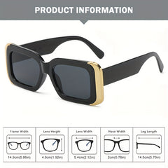 Rectangular Frame Golden Trim Sunglasses UV Protection
