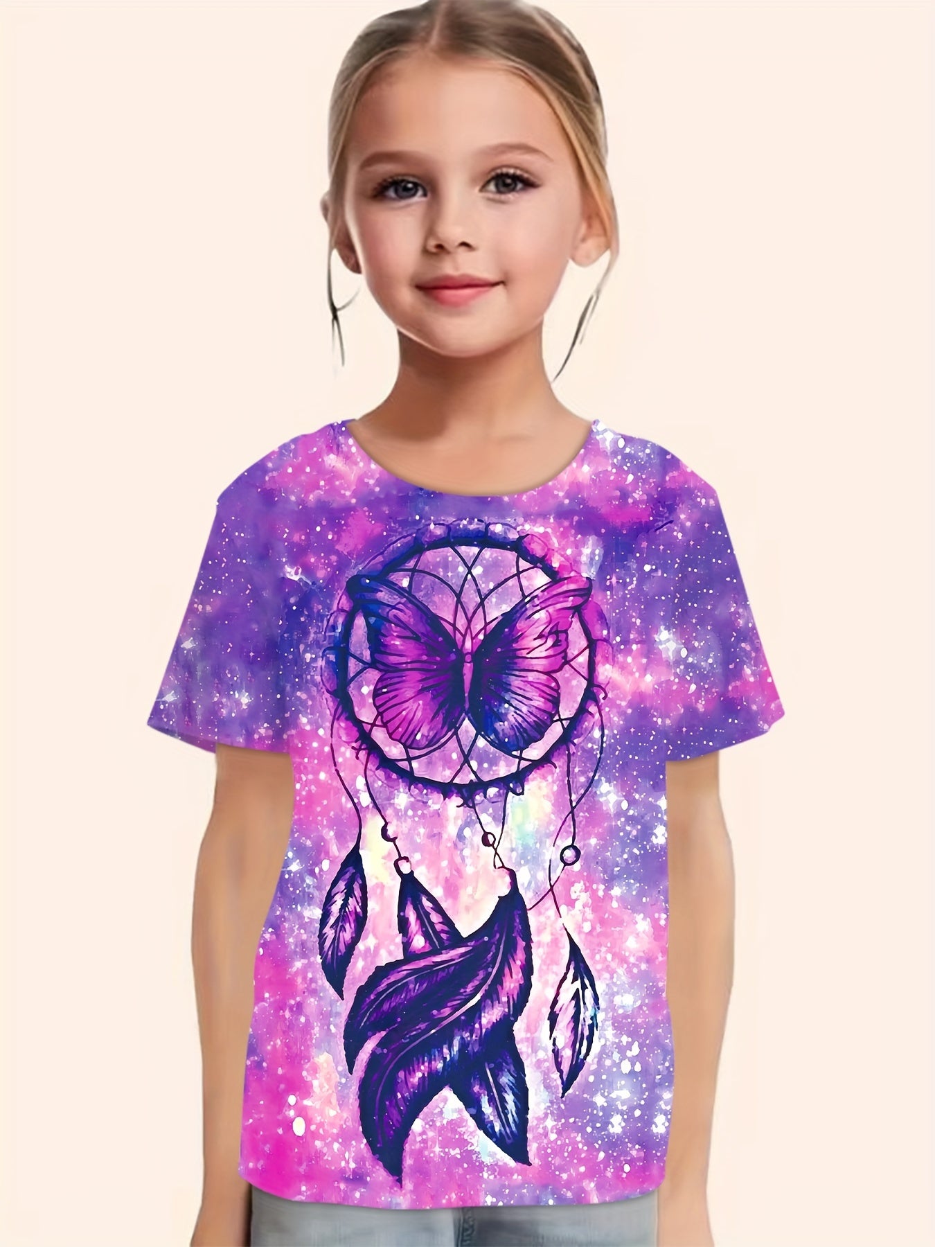 Dreamy Tie Dye Pattern Short Sleeve T shirt Girls Comfy Pullover Summer Clothes