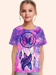 Dreamy Tie Dye Pattern Short Sleeve T shirt Girls Comfy Pullover Summer Clothes