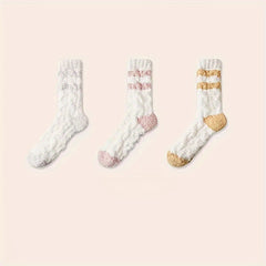 3 Pairs Striped Fuzzy Socks Comfy & Warm Mid Tube Women's Stockings