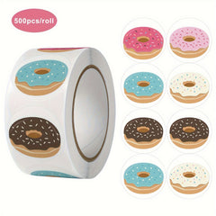 500pcs 2 1in Cartoon Donut Label Sticker 8 Styles Gift Wrapping Decoration