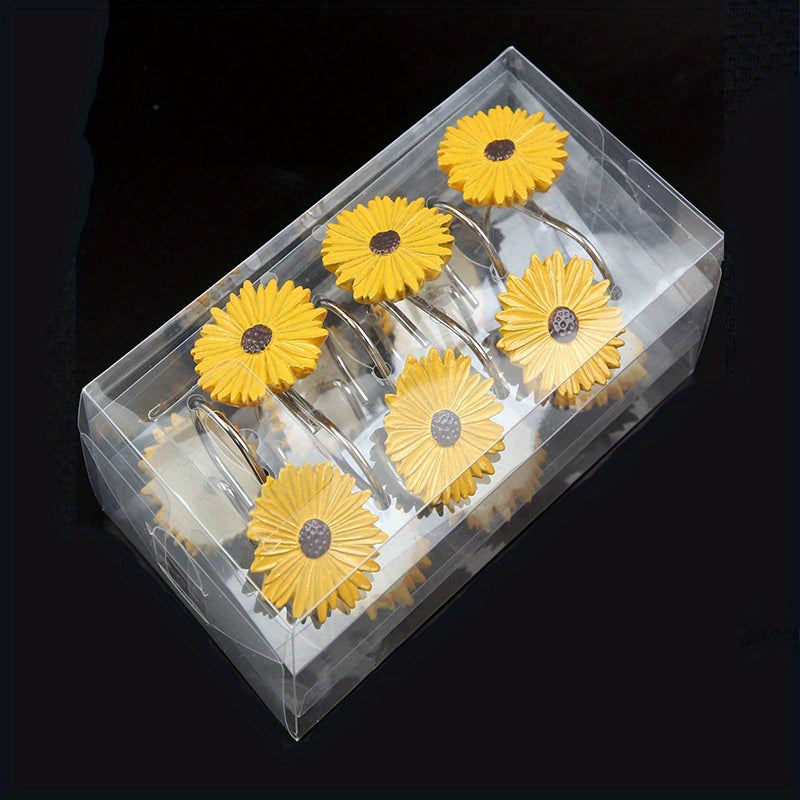 12pcs Sunflower Shower Curtain Hooks for Stylish Bathroom Decor