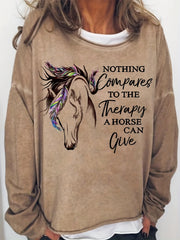 Horse Print Sweatshirt Long Sleeve Crew Neck Casual Fall Spring Women's Clothing