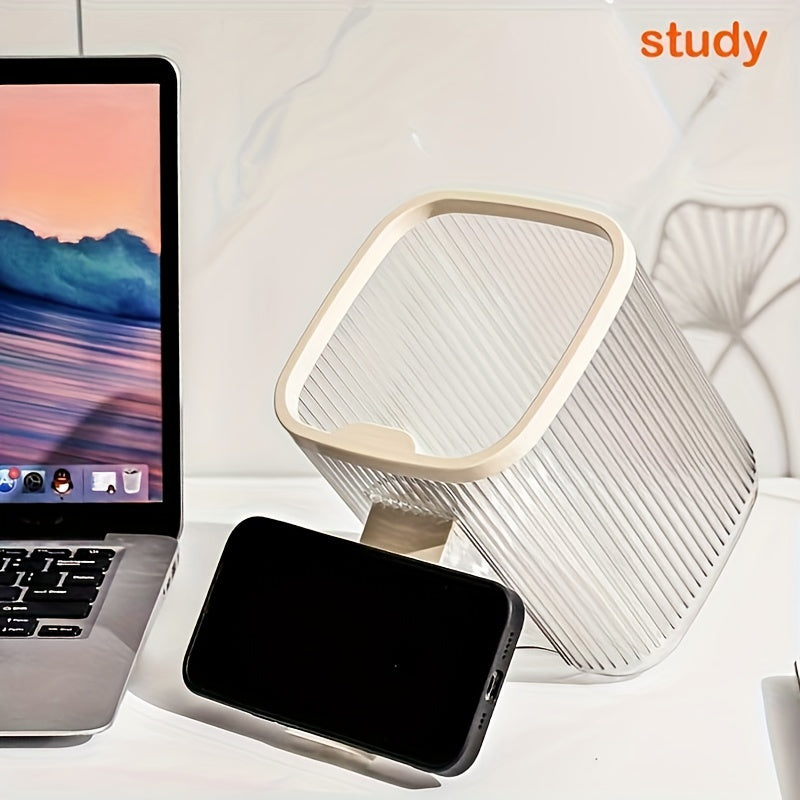 Desktop Trash Can With Phone Bracket Translucent Small Trash Can