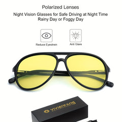 Night Driving Glasses TR90 Aviators Polarized Anti Glare Yellow Glasses