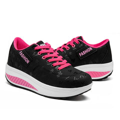 Women's Letter Printed Chunky Sneakers Lightweight Lace Up