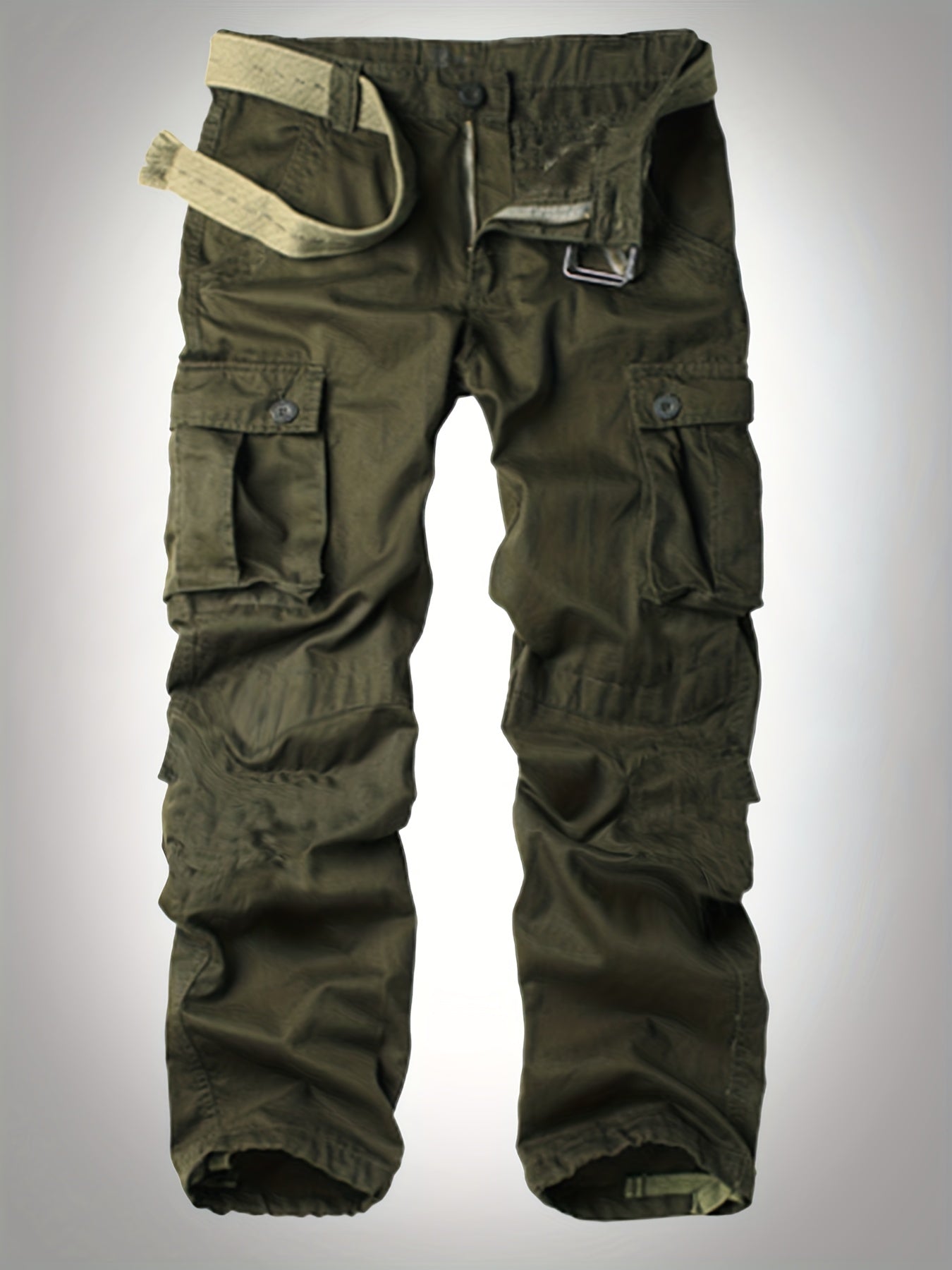 Solid Cotton Men's Cargo Pants Loose Casual Outdoor Work Pants