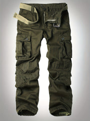 Solid Cotton Men's Cargo Pants Loose Casual Outdoor Work Pants