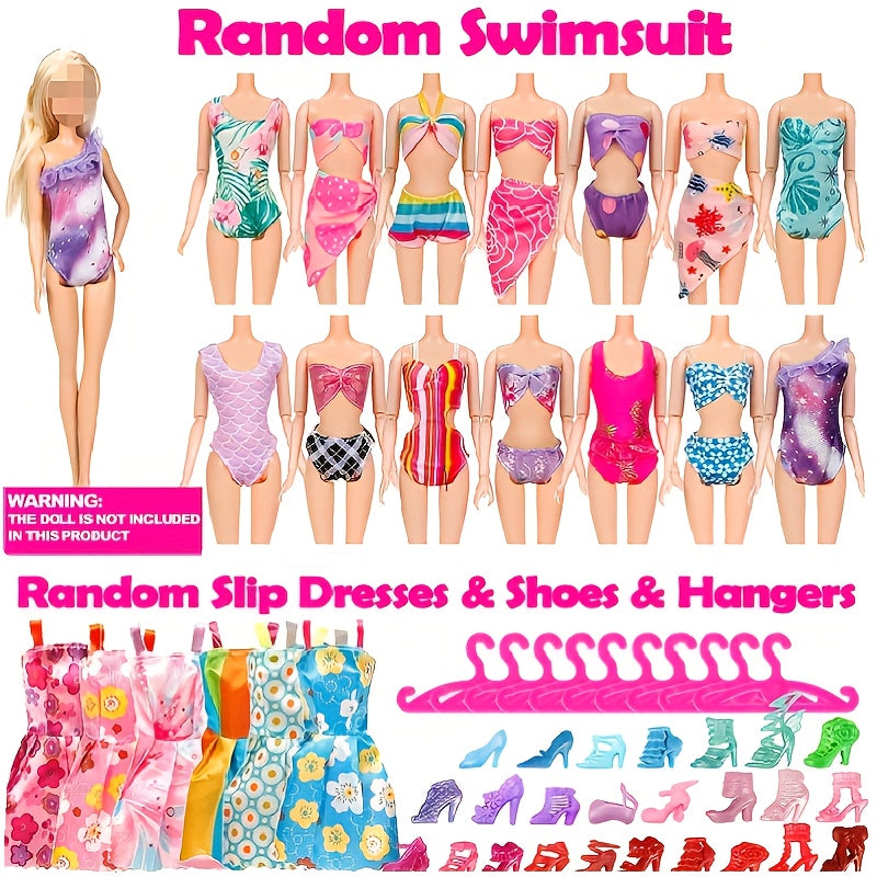 50pcs Doll Clothes & Accessories Wedding Dress Bikini Swimsuit Shoes Hangers