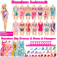 50pcs Doll Clothes & Accessories Wedding Dress Bikini Swimsuit Shoes Hangers