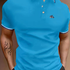 Men's Whale Graphic Polo Shirt Casual Lapel Button Up