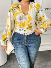 Blouse Women's Plus Floral Print Lantern Sleeve Top