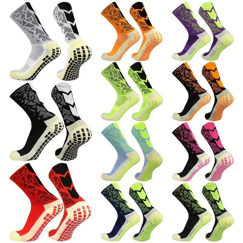 Geometric Pattern Soccer Socks Breathable Non-slip Mid-calf