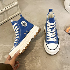Women's High Top Canvas Sneakers Round Toe Lace Up Platform Walking