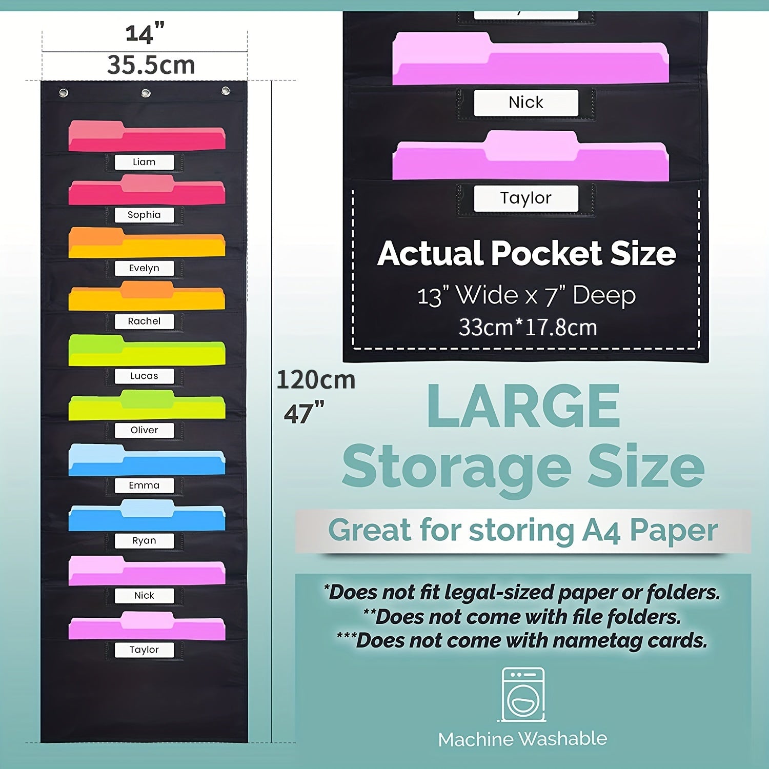 Heavy Duty File Hanging Bag w/ Business Card Slot Storage Wall Pouch