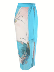 Butterfly Print One Piece Swimsuit & Cover Up Skirt