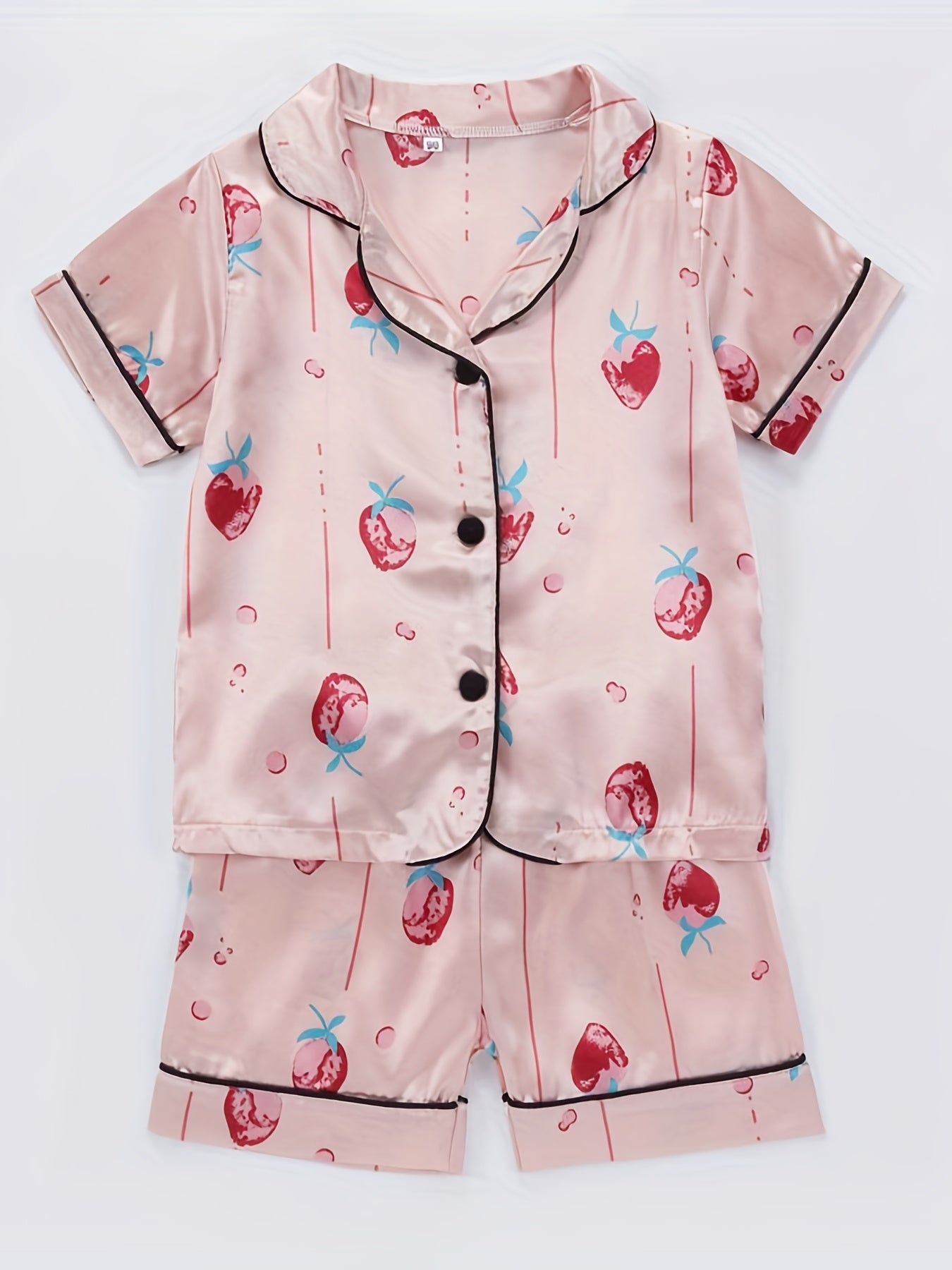 Girls 2 Piece Pajamas Strawberry Graphics Button Down Shirt & Shorts