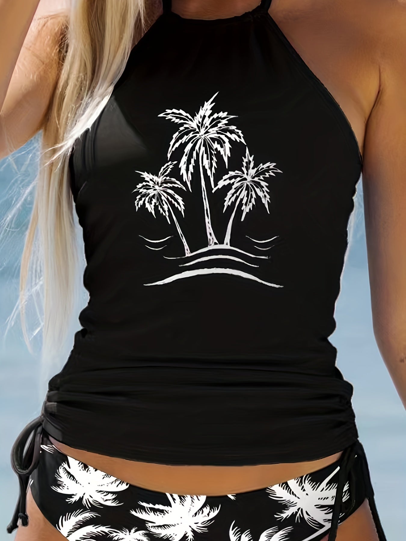 Coconut Tree Halter 2 Piece Tankini Swimsuit