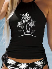 Coconut Tree Halter 2 Piece Tankini Swimsuit