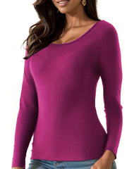 Solid Thermal Blouse Long Sleeve Crew Neck Top