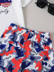 Boys Camo Cartoon Graphic T-shirt & Shorts Set