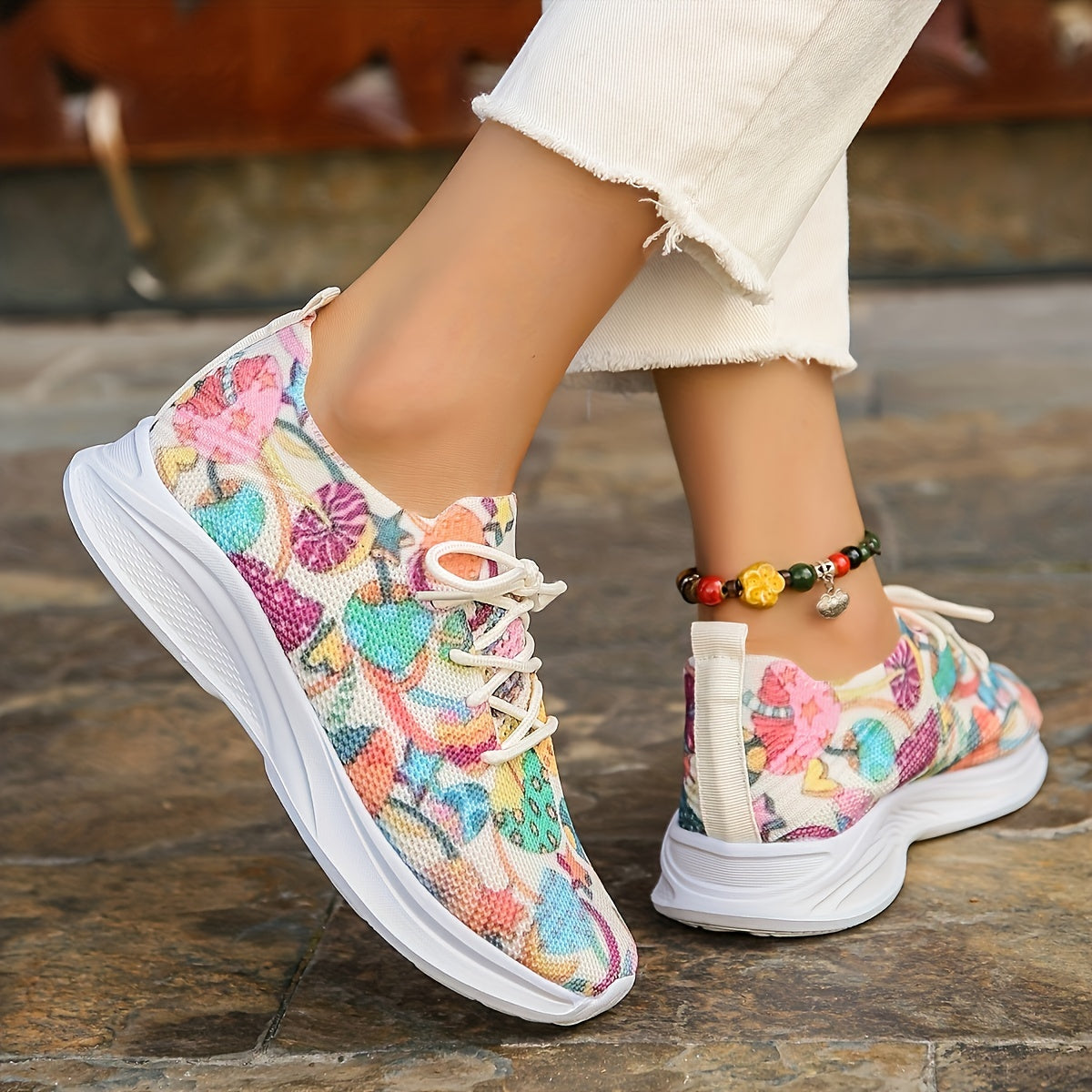 Women's Mushroom Pattern Lace Up Running Shoes Halloween Sneakers