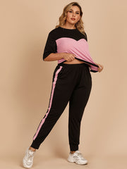 Colorblock Tee & Pants Set Women's Medium Stretch