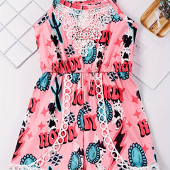 Toddler Girls Graphic Lace Trim Cami Rompers Jumpsuits For Beach