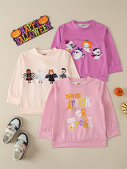 3pcs Toddler Girl Halloween Sweatshirts Comfy Long Sleeve Pullover Top