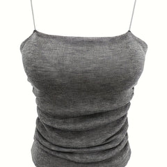 Solid Knitted Cami Top Round Neck Sleeveless Cami Top