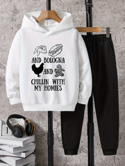 2pcs Chicken And Peanut Print Boys Hoodie Casual Long Sleeve Hooded S