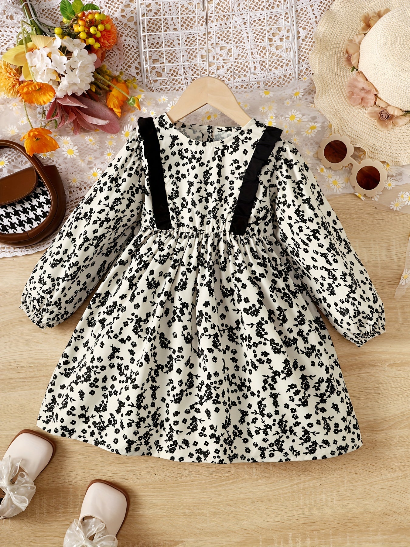 Toddler Girls' Floral Casual Dress For Spring Fall