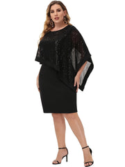 Sequin Cloak Sleeve Cocktail Party Formal Dress
