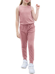 Girls Sleeveless Drawstrings Jumpsuit for Summer