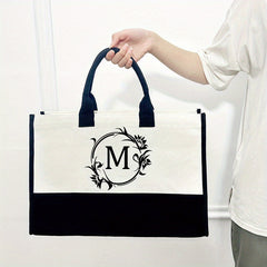 Canvas Tote Bag Letter Pattern Handbag Vintage Casual Shopping Bag