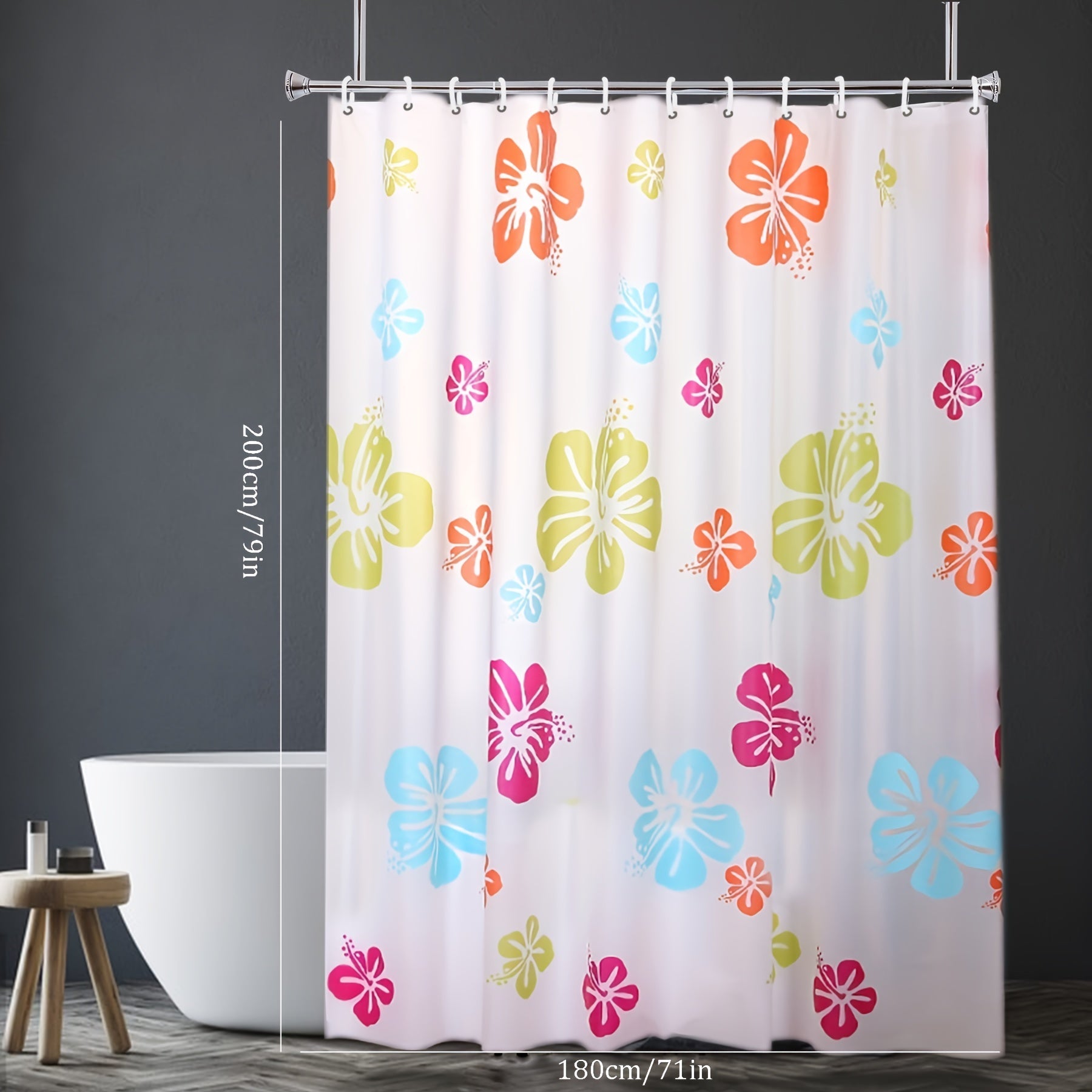 Yellow Lemon Pattern Shower Curtain With 12 Hooks