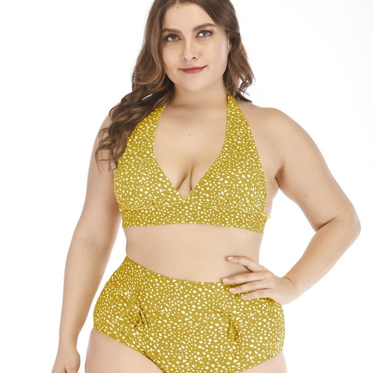 Polka Dot High Rise Knot Front Bikini Set Women's Plus Medium Stretch