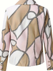 Chain Print Double Breasted Long Sleeve Blazer